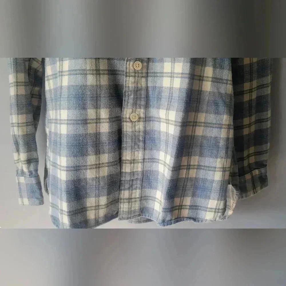 Eddie Bauer cozy pastel yellow & blue flannel shirt size medium - Picture 4 of 9